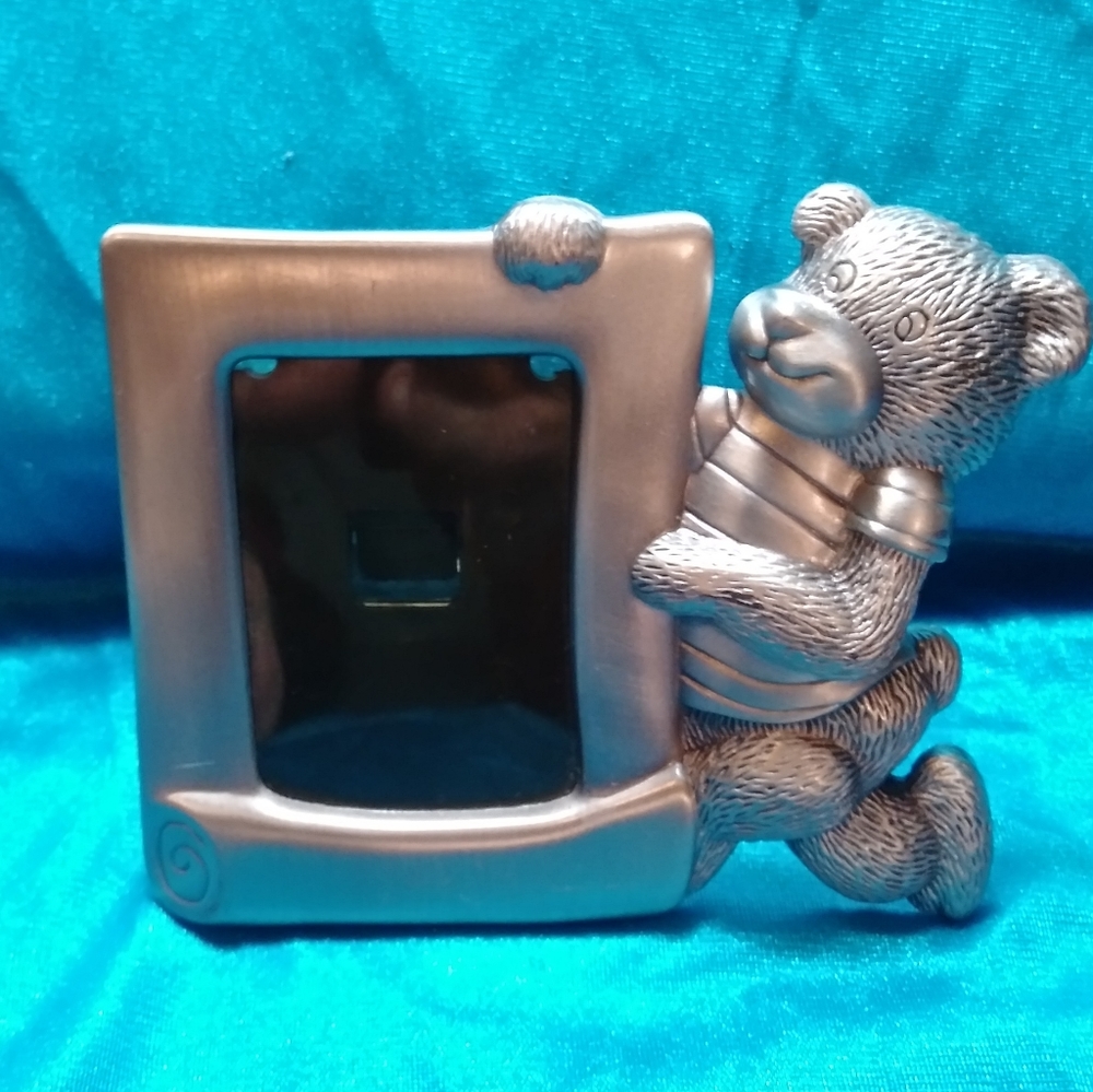 Vintage Pewter Children's Teddy Bear Picture Frame